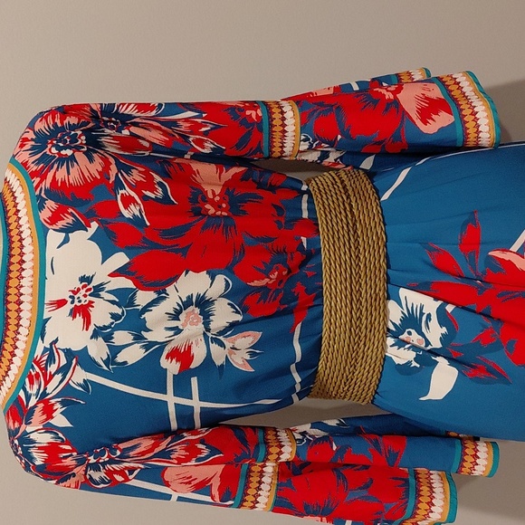 Flying Tomato Blue and Red Floral Maxi Dress With Bell Sleeves - Picture 6 of 7